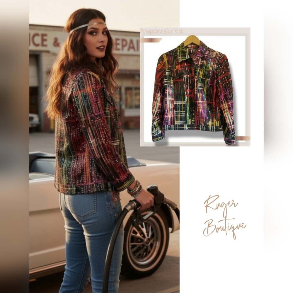 🌿Dazzling Perceptions New York Vintage Sequin Jacket - Size 6 Boho Chic Glam
